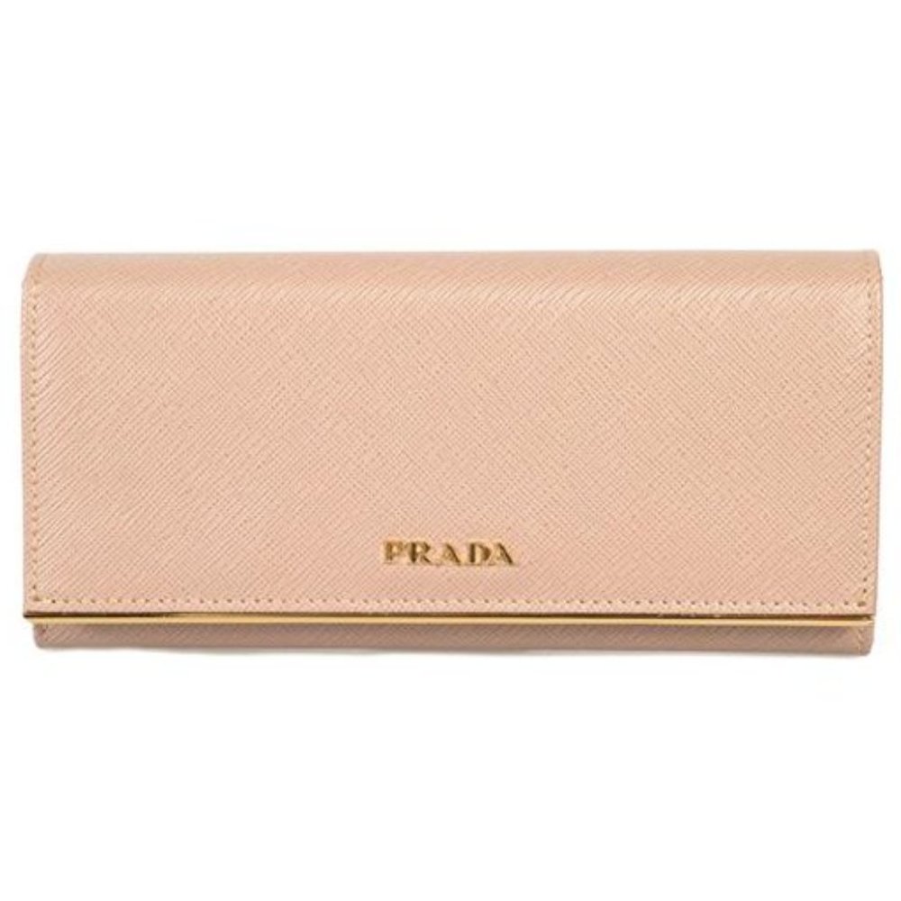 Prada Saffiano Leather Gold Bar Flap Wallet - Cameo